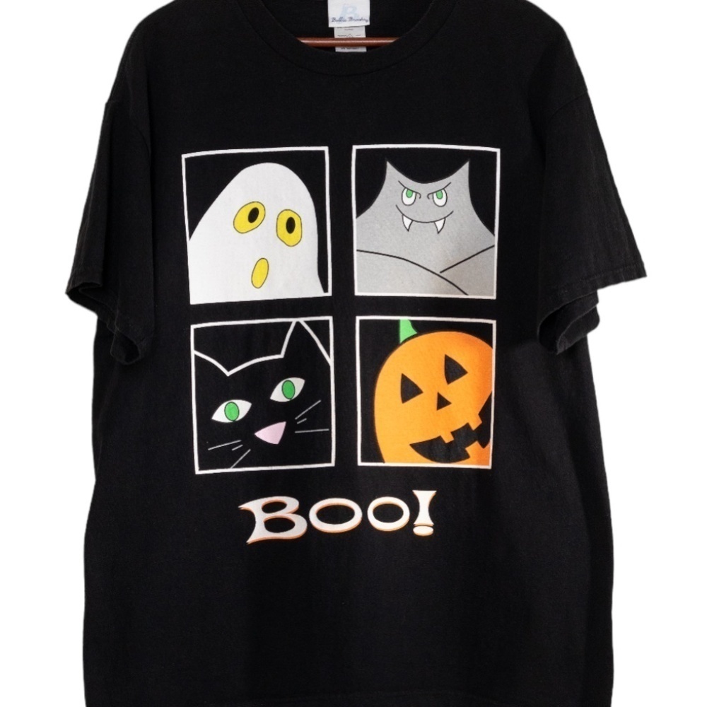 Bobbie Brooks Boo Vintage Halloween Graphic Shirt Size Large Black 90s Cute Fun